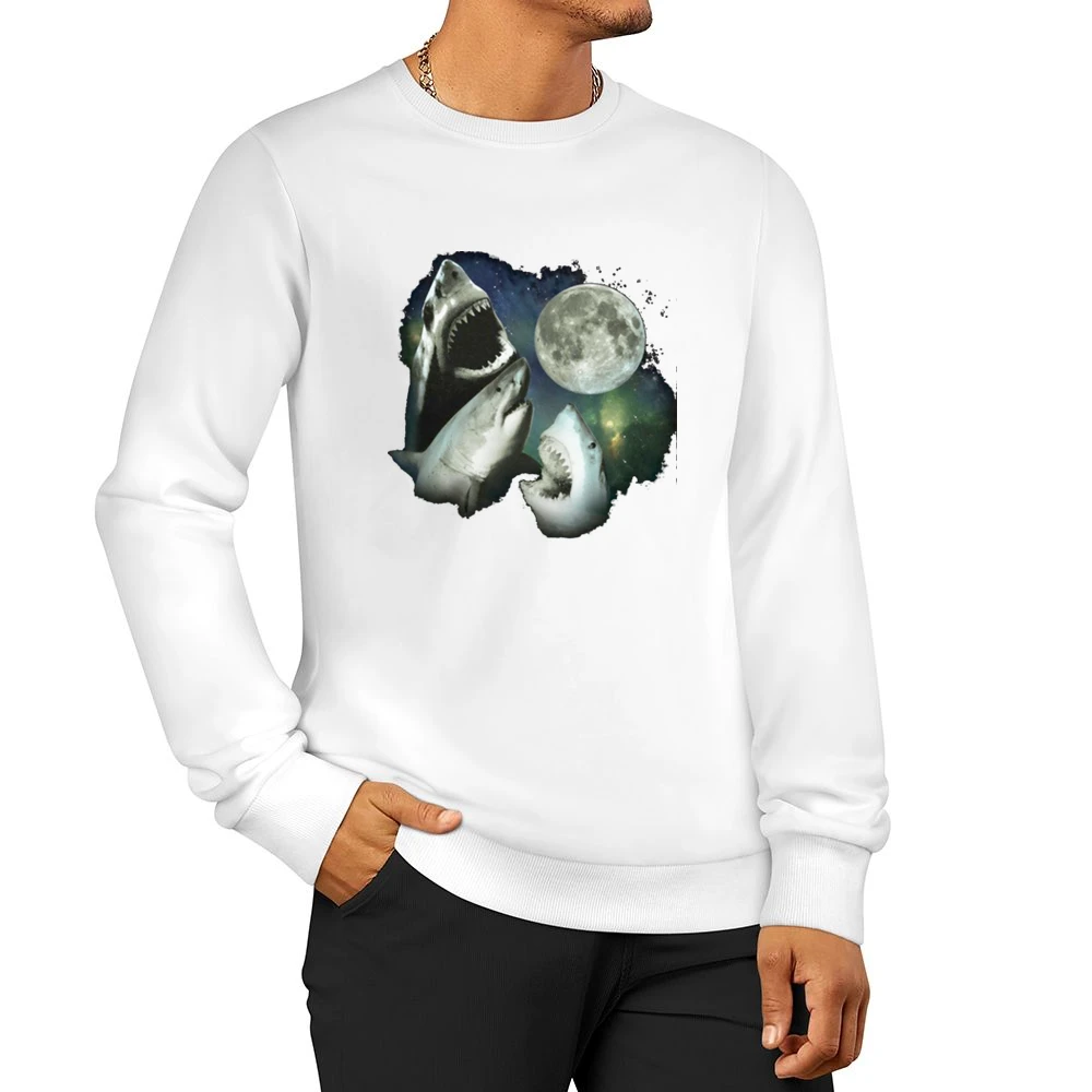 the moon and 3 sharks Men Pullover Sweatshirt