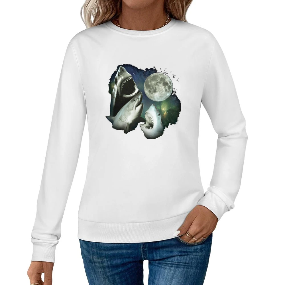 the moon and 3 sharks Women Pullover Sweatshirt