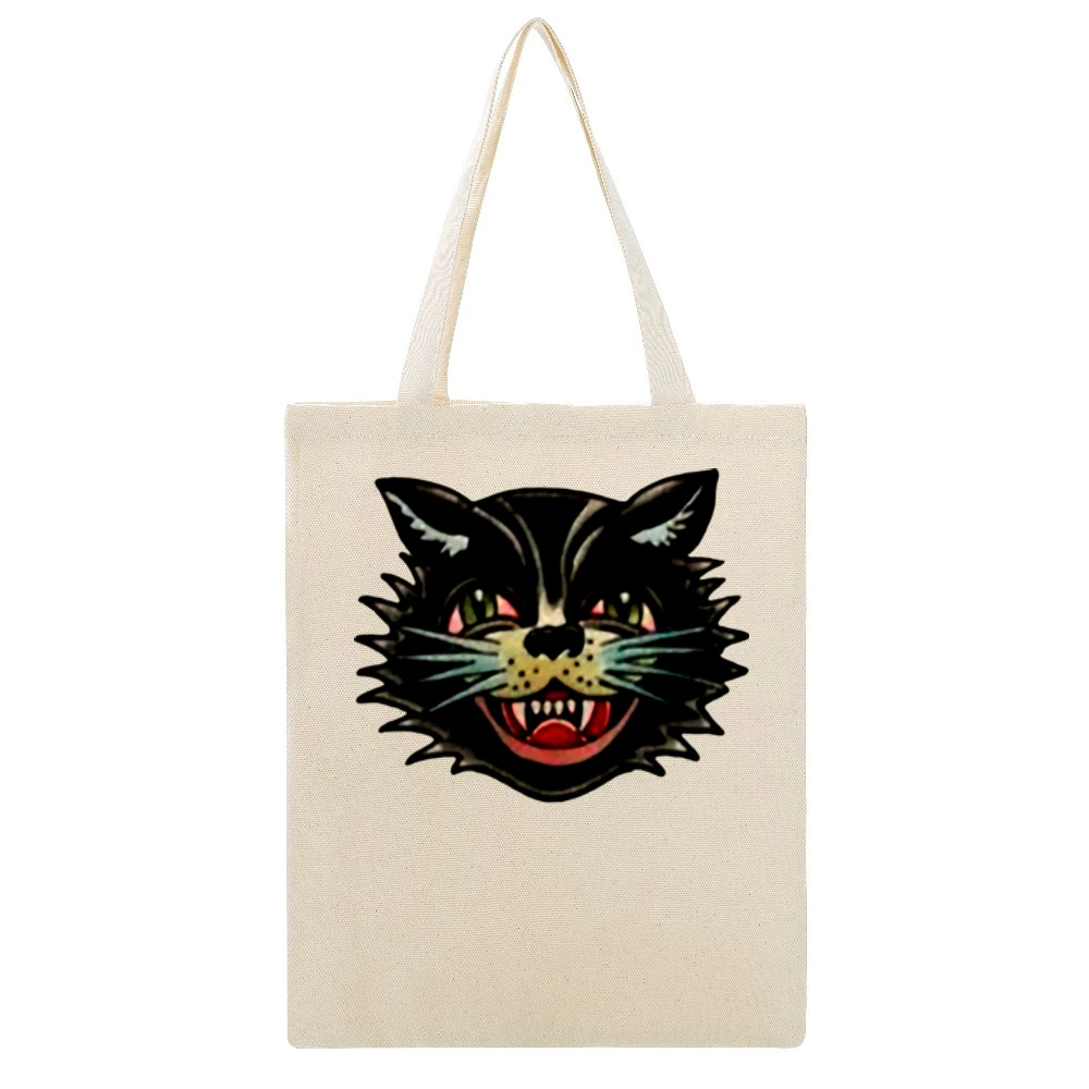 the wild black kitten Beige Canvas Tote Shopping Bag
