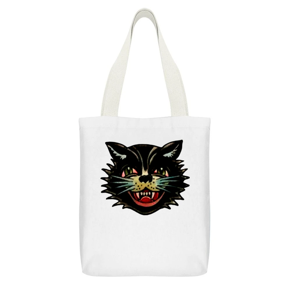 the wild black kitten White Canvas Tote Shopping Bag With Interior Pocket