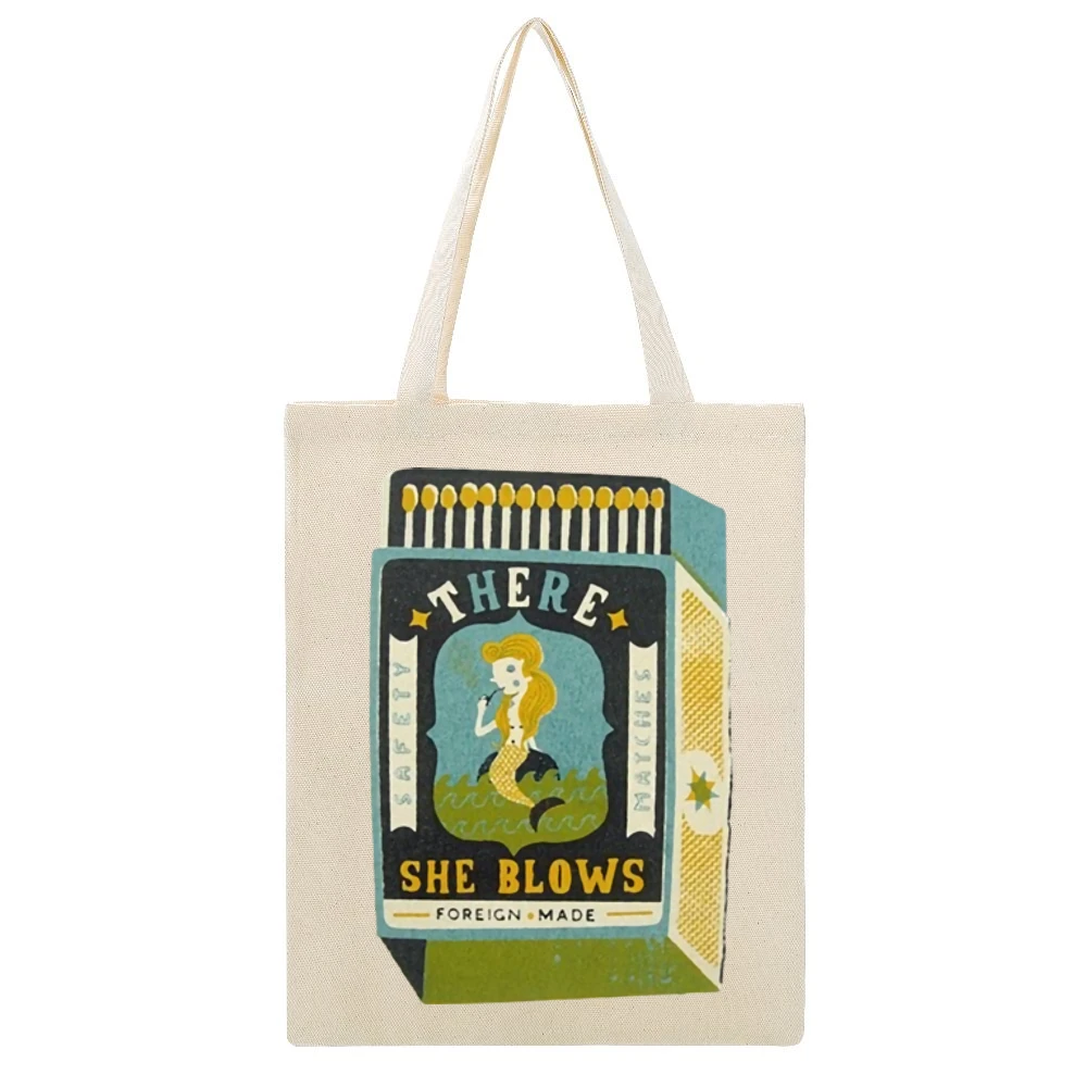 there she blows Beige Canvas Tote Shopping Bag