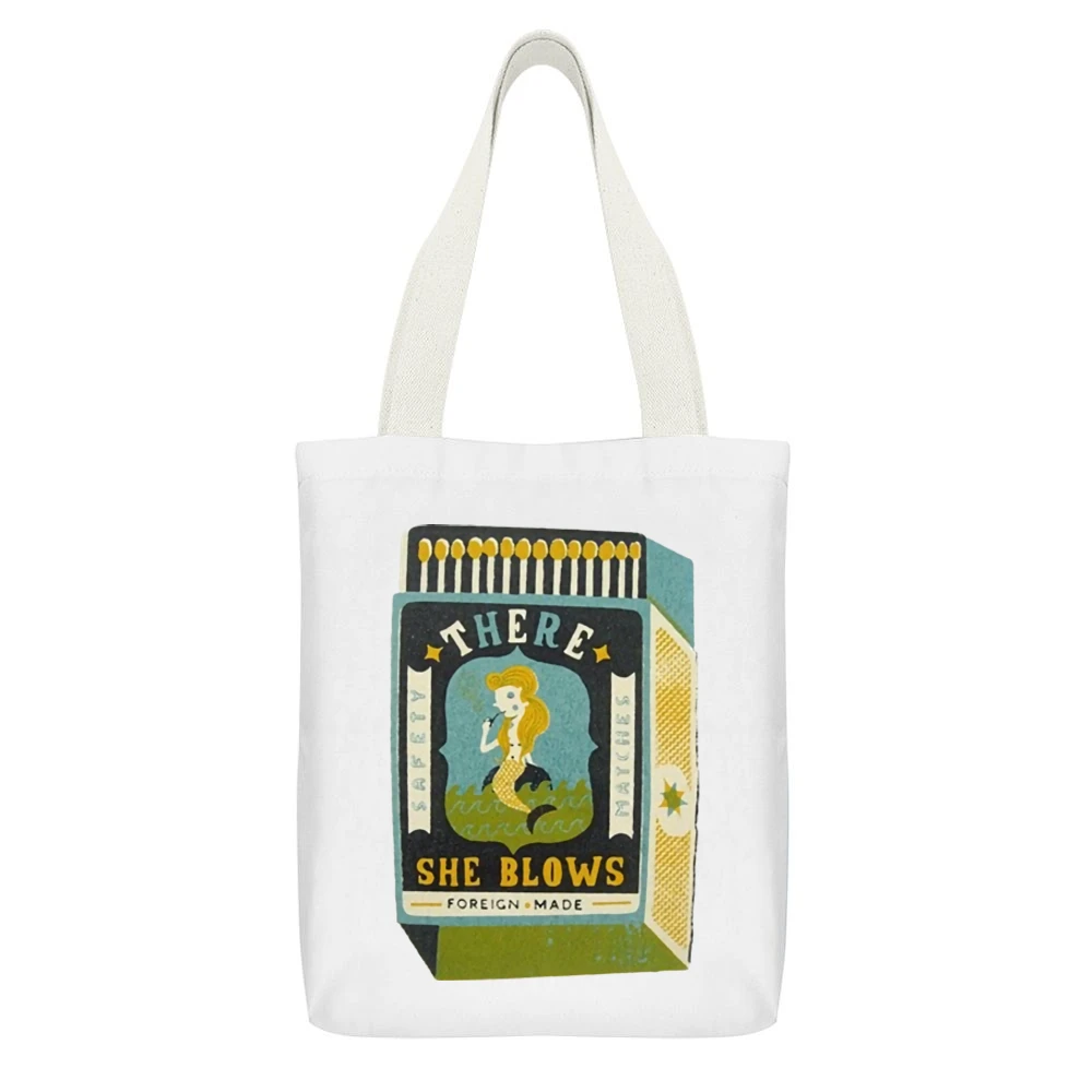 there she blows White Canvas Tote Shopping Bag With Interior Pocket