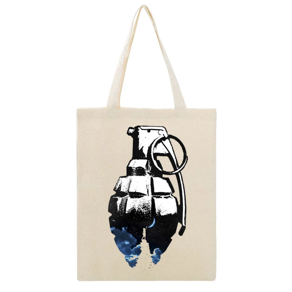 touching the moon grenade Beige Canvas Tote Shopping Bag