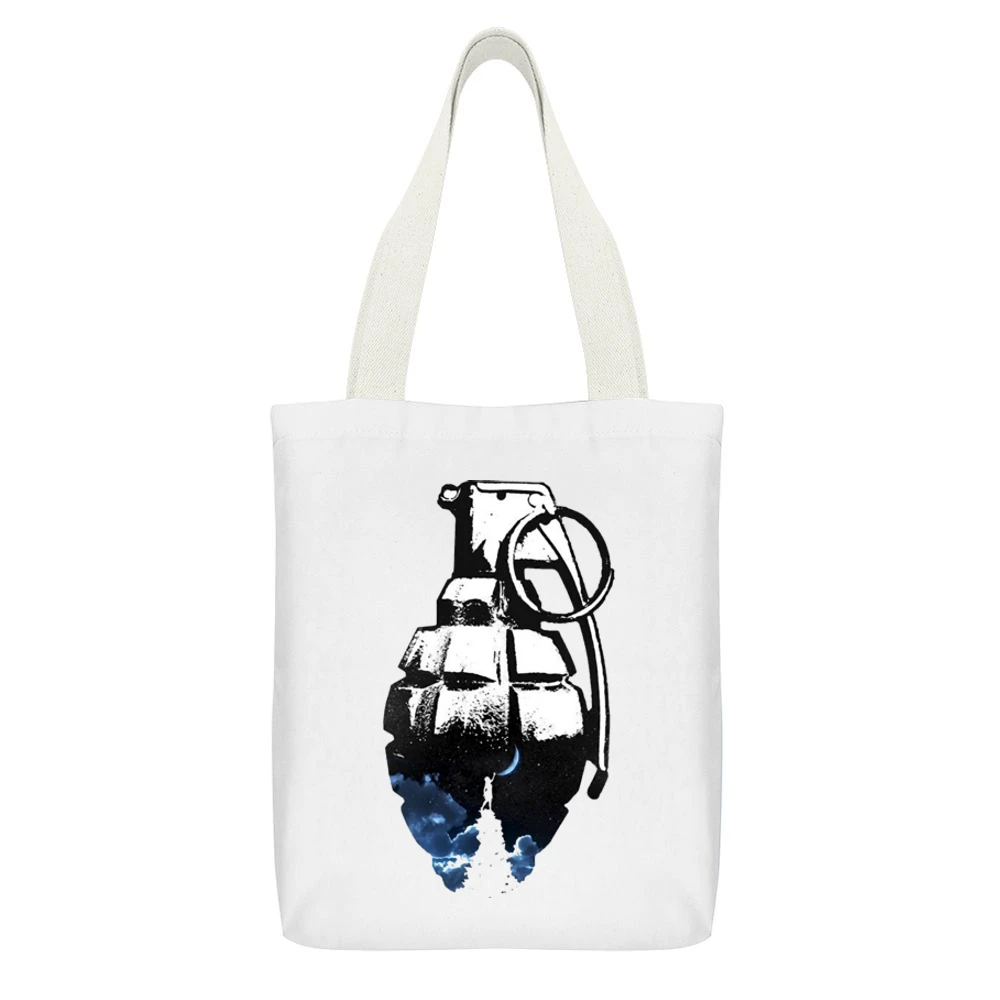 touching the moon grenade White Canvas Tote Shopping Bag With Interior Pocket
