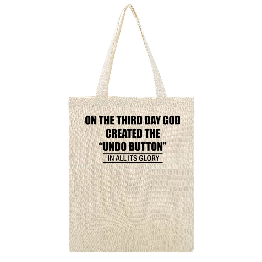undo button Beige Canvas Tote Shopping Bag