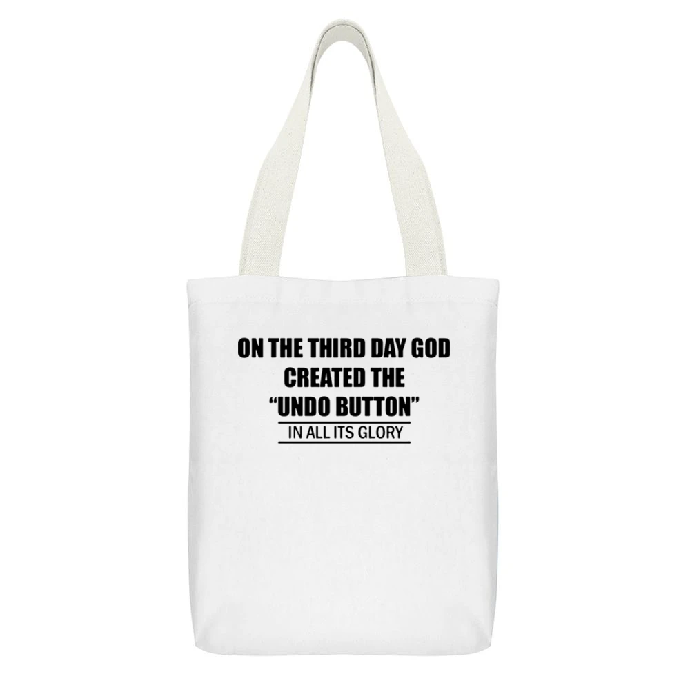 undo button White Canvas Tote Shopping Bag With Interior Pocket